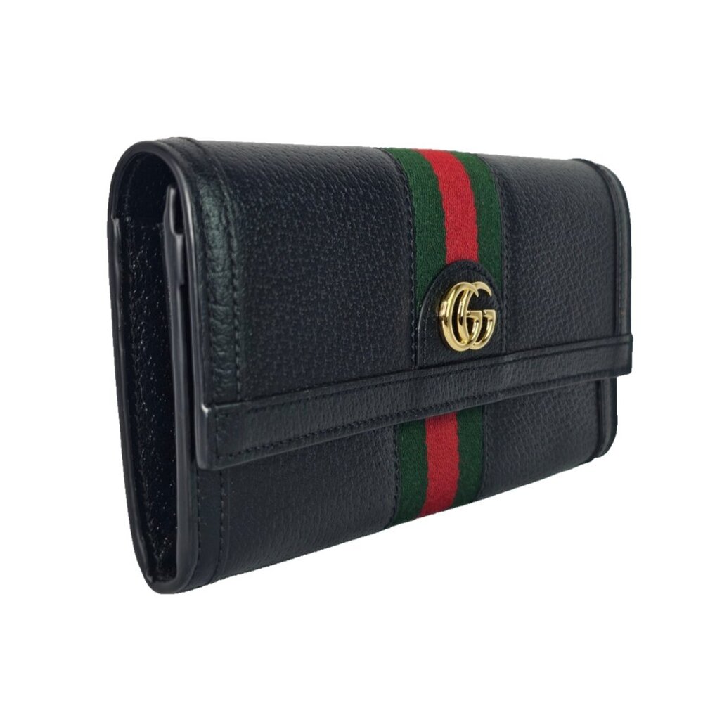 GUCCI Calfskin Web Ophidia Continental Wallet Black Striped Flap Leather GG Bag - Picture 7 of 16